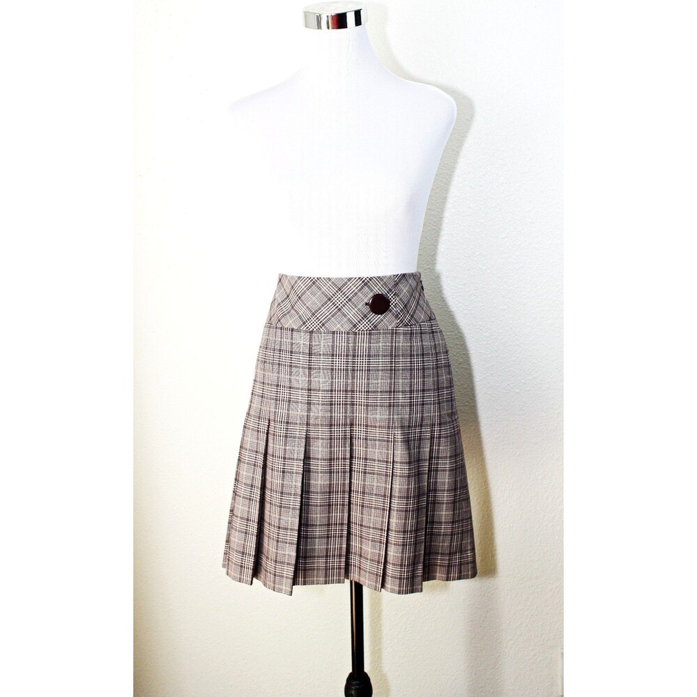 Academia Preppy ANN TAYLOR LOFT Skirt Sz 6 Cream / Burgundy Plaid Pleated #03